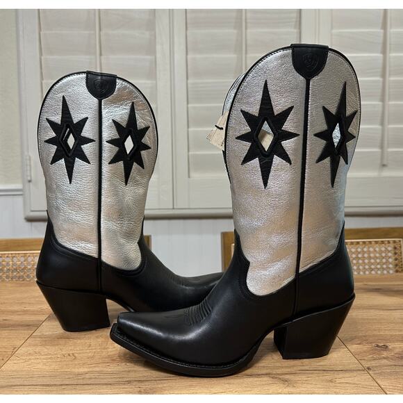 Ariat Women's Starlight X Toe Western Boot Silver Black Leather Sz 9 NWOB Cowboy - Picture 9 of 16